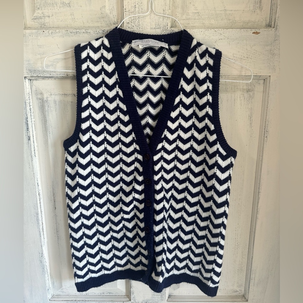 Bergdorf Goodman Sweater Vest Button Up Lightweight Women’s -Navy & White